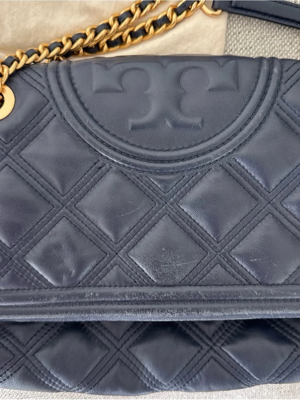 Tory Burch Black Quilted Leather Chain Shoulder Bag with Gold Hardware